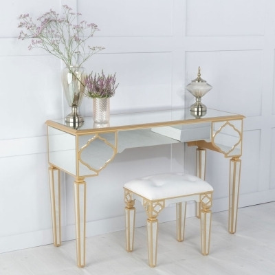 Casablanca Mirrored Dressing Table with Gold Trim - image 1
