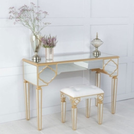 Casablanca Mirrored Dressing Table with Gold Trim - thumbnail 1