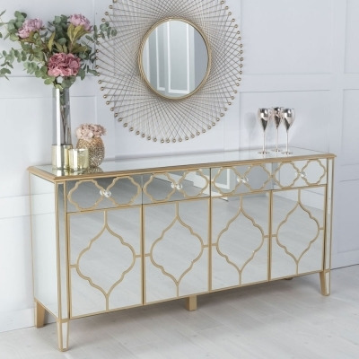 Casablanca Mirrored 4 Door Large Sideboard with Gold Trim - image 1