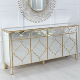 Casablanca Mirrored 4 Door Large Sideboard with Gold Trim - thumbnail 3