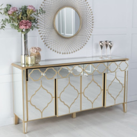 Casablanca Mirrored 4 Door Large Sideboard with Gold Trim - thumbnail 2