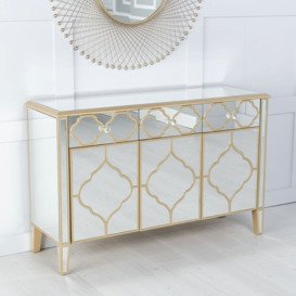 Casablanca Mirrored 3 Door Sideboard with Gold Trim - thumbnail 3