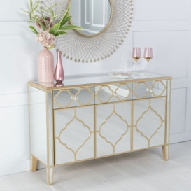 Casablanca Mirrored 3 Door Sideboard with Gold Trim - thumbnail 1