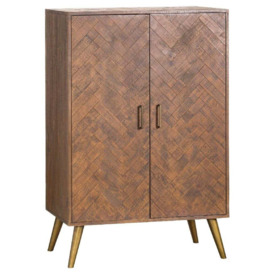 The Rustic Parquet Drinks Cabinet - Rustic Pine with Antique Gold Metal Legs and Handles