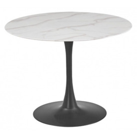 Vida Living Circe 100cm White Marble Effect Round Dining Table