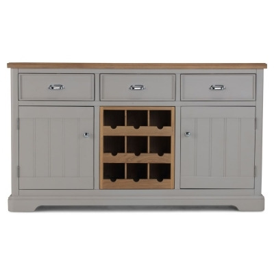 Shallotte Grey and Parquet Oak Top Medium Sideboard with Wine Rack, 150cm with 2 Doors and 3 Drawers - image 1