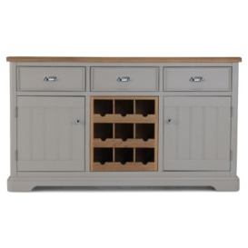 Shallotte Grey and Parquet Oak Top Medium Sideboard with Wine Rack, 150cm with 2 Doors and 3 Drawers - thumbnail 1