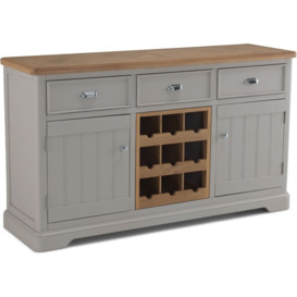 Shallotte Grey and Parquet Oak Top Medium Sideboard with Wine Rack, 150cm with 2 Doors and 3 Drawers - thumbnail 2