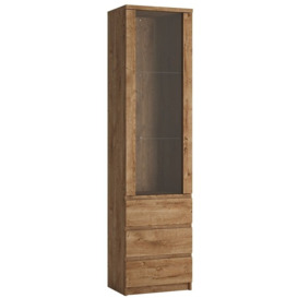 Fribo Tall Narrow 1 Door 3 Drawer Glazed Display Cabinet in Oak