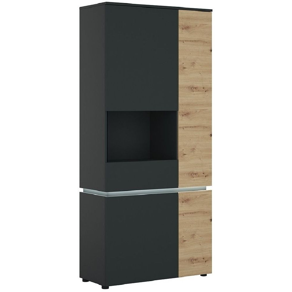 Luci 4 Door Tall Display Cabinet in Platinum and Oak (LH)