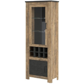 Rapallo 2 Door Display Cabinet with Wine Rack in Chestnut and Matera Grey