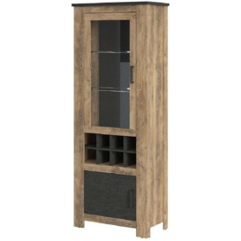 Rapallo Chestnut and Matera Grey 2 Door Display Cabinet with Wine Rack