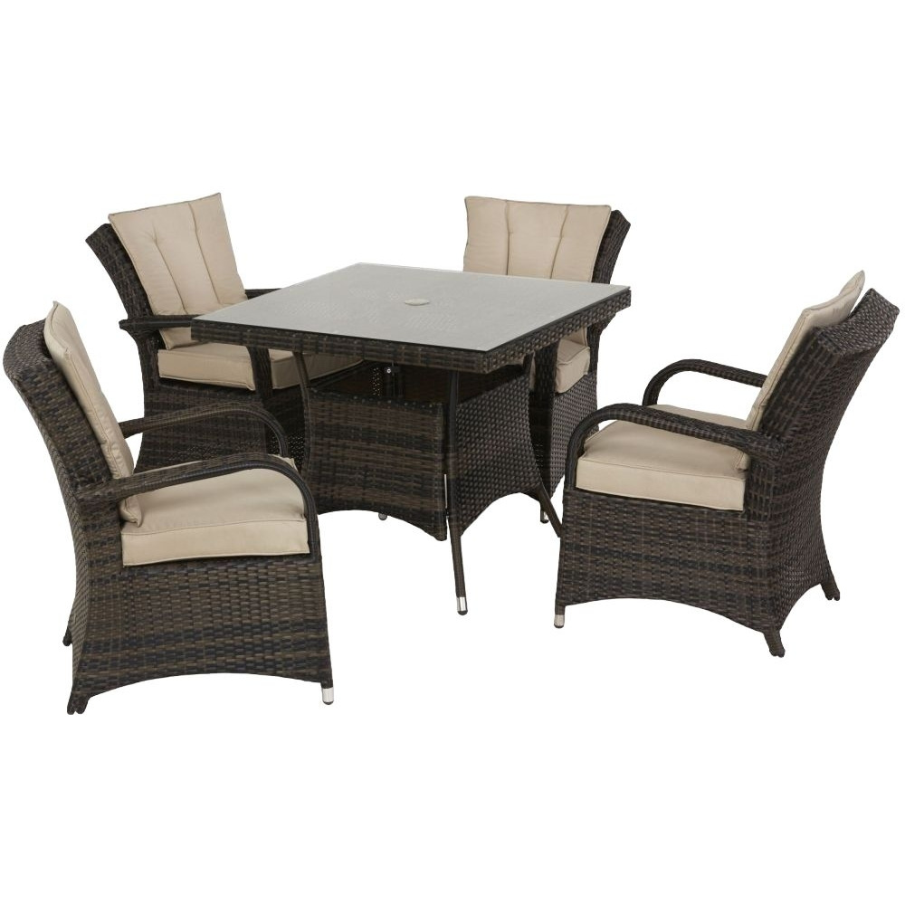 Maze Flat Weave Texas Brown Square Rattan Dining Table and 4 Chair - image 1