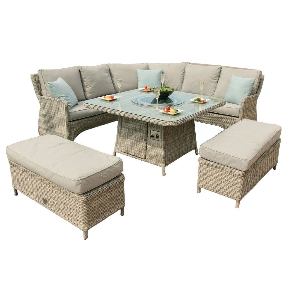 Maze Oxford Royal Rattan Corner Dining Sofa Set with Fire Pit Table