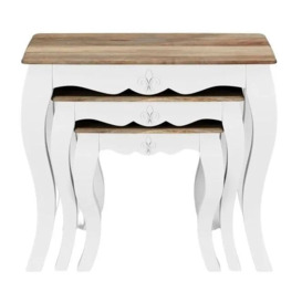 Fleur French Style White Shabby Chic Nest of 3 Tables - Made in Solid Mango Wood - thumbnail 2