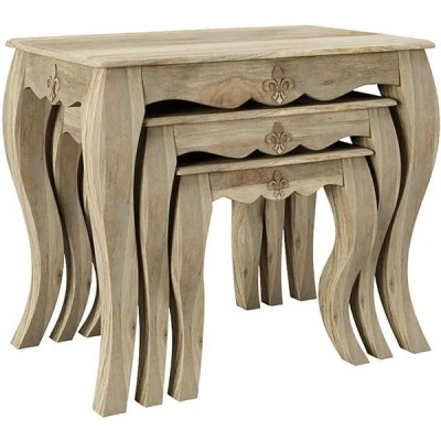 Fleur French Style Washed Grey Nest of 3 Tables - Made in Solid Rustic Mango Wood - image 1