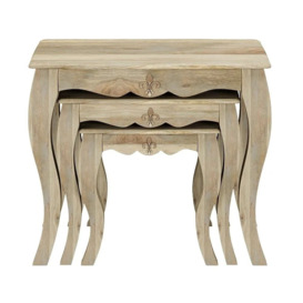 Fleur French Style Washed Grey Nest of 3 Tables - Made in Solid Rustic Mango Wood - thumbnail 2