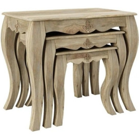 Fleur French Style Washed Grey Nest of 3 Tables - Made in Solid Rustic Mango Wood - thumbnail 1