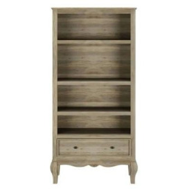 Fleur French Style Washed Grey Wide Bookcase - Made in Solid Rustic Mango Wood - thumbnail 1