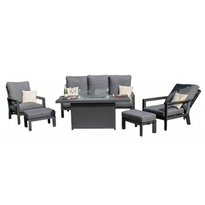 Maze Manhattan Reclining 3 Seat Sofa Set with Fire Pit Table and Footstools - image 1