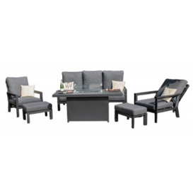 Maze Manhattan Reclining 3 Seat Sofa Set with Fire Pit Table and Footstools