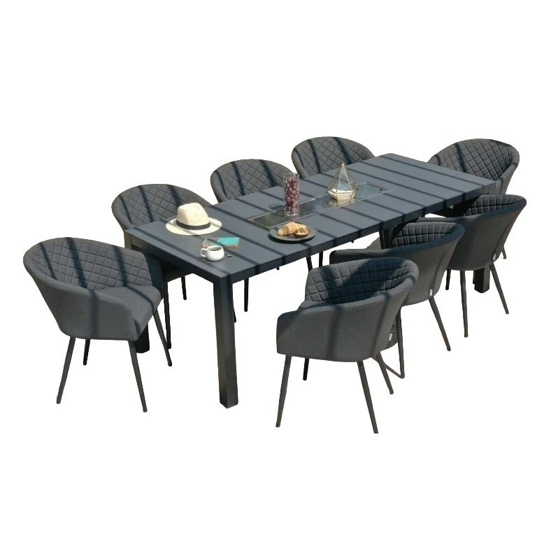Maze Lounge Outdoor Ambition Charcoal Fabric 8 Seat Rectangular Dining Set with Fire Pit Table - image 1