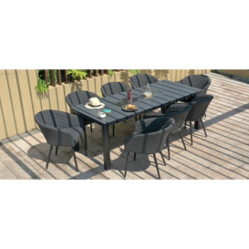 Maze Lounge Outdoor Ambition Charcoal Fabric 8 Seat Rectangular Dining Set with Fire Pit Table - thumbnail 2