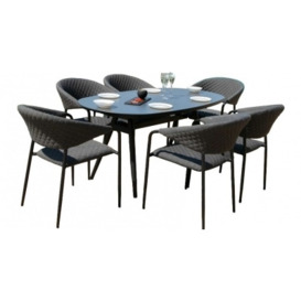Maze Lounge Outdoor Pebble Fabric 6 Seat Oval Dining Set