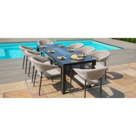 Maze Lounge Outdoor Pebble Taupe Fabric 8 Seat Rectangular Dining Set with Fire Pit Table - thumbnail 2