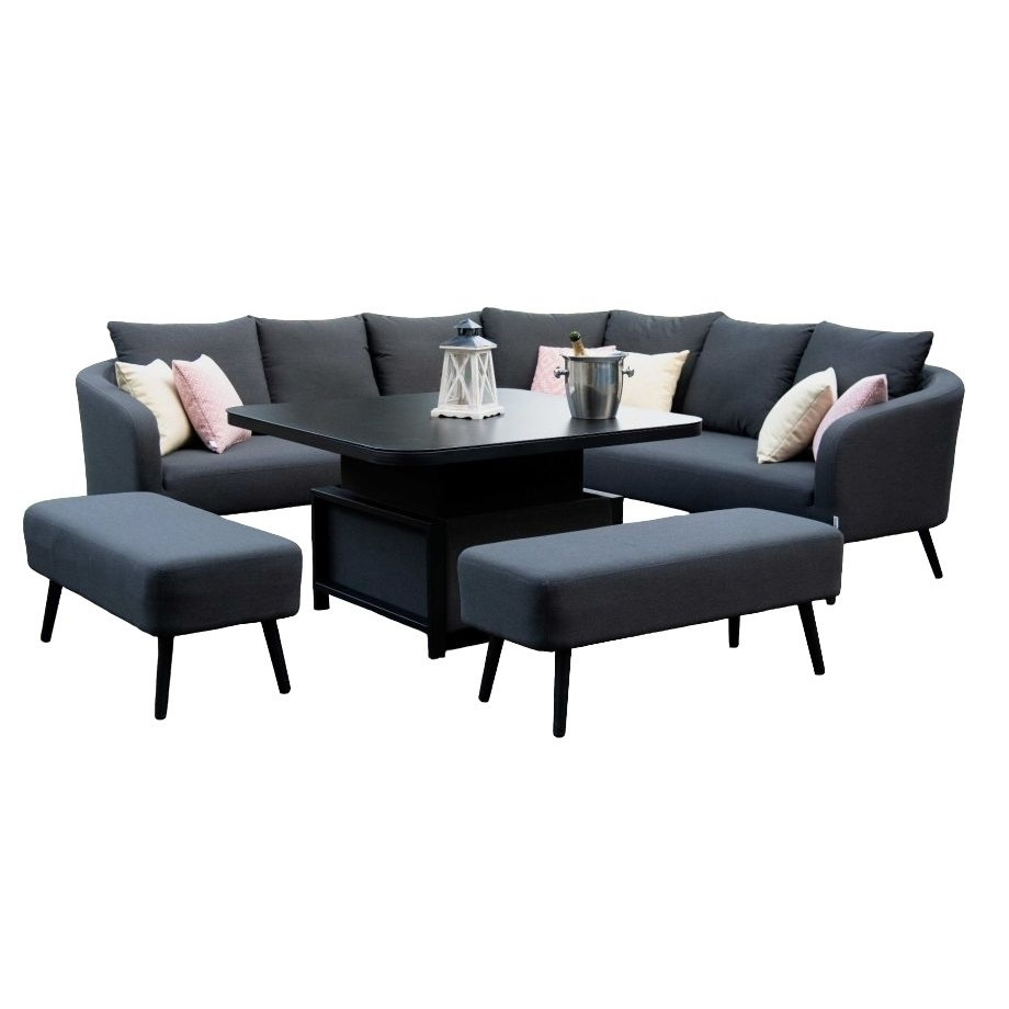 Maze Lounge Outdoor Ambition Charcoal Fabric Square Corner Dining Set with Rising Table