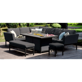 Maze Lounge Outdoor Pulse Fabric Rectangular Corner Dining Set with Fire Pit Table - thumbnail 2