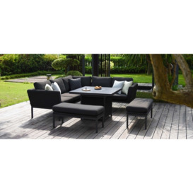Maze Lounge Outdoor Pulse Fabric Square Corner Dining Set with Fire Pit Table - thumbnail 2