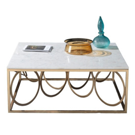 Clearance - Olympia White Marble Top and Gold Square Coffee Table