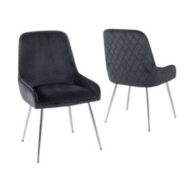 Set of 4 Hamilton Black Dining Chair, Velvet Fabric Upholstered with Quilted Diamond Stitched Back and Chrome Legs - thumbnail 3