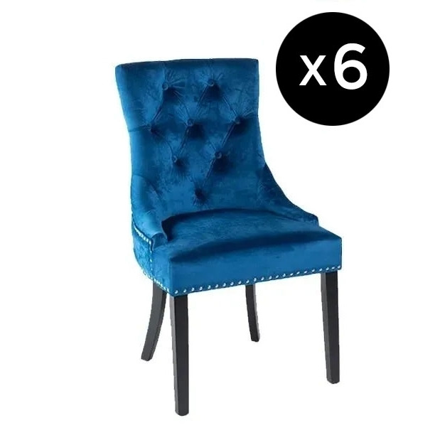 Set of Lion Knocker Back Blue Dining Chair, Tufted Velvet Fabric