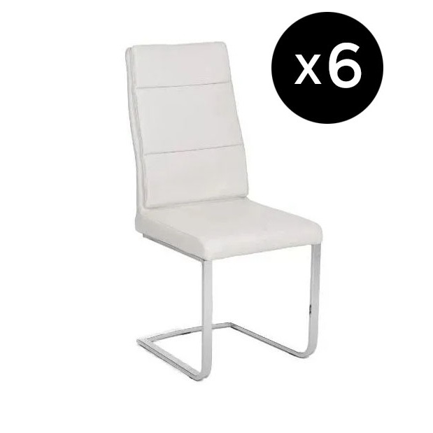Set of 6 Arabella Cream Dining Chair, Leather - Faux PU with Stainless Steel Chrome Cantiliver Base