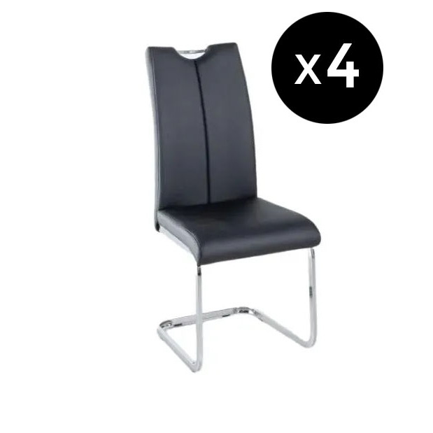 Set of 4 Nikko Black Leather Handle Back Dining Chair with Stainless Steel Cantiliver Base - image 1