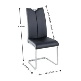Set of 4 Nikko Black Leather Handle Back Dining Chair with Stainless Steel Cantiliver Base - thumbnail 2