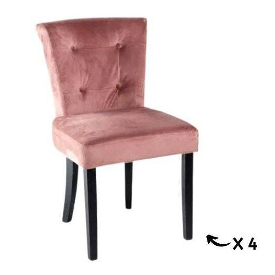 Set of 4 Sandringham Small Dining Chair with Knocker Black Legs - Pink Velvet