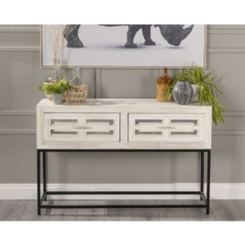 Clearance - Geo White Mirrored Console Table - 2 Drawer