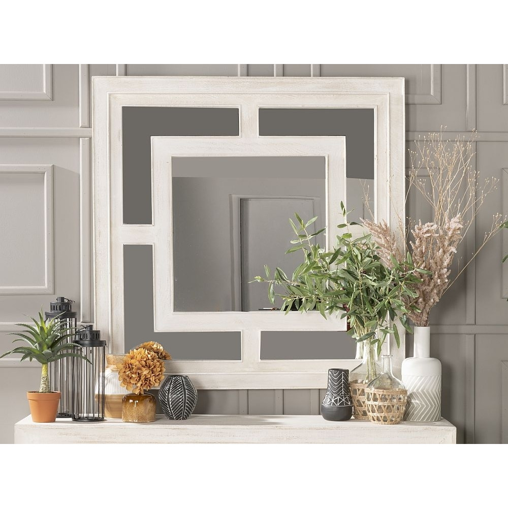 Geo White Washed Wall Mirror, Solid Mango Wood Square - 120cm x 120cm - image 1