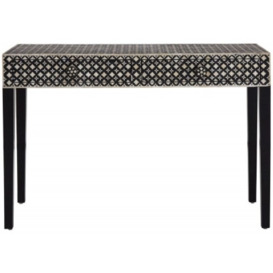 Enlow Sheesham Black and Cream Mother of Pearl Console Table - thumbnail 1