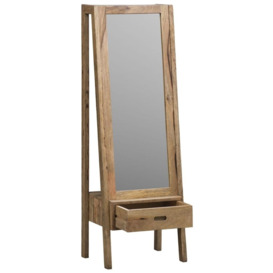 Clearance - Mid Century Solid Mango Wood Cheval Standing Mirror, Light Natural Rustic Finish with Bottom Storage - thumbnail 2
