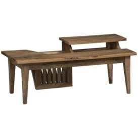Clearance - Mid Century Solid Mango Wood Coffee Table with Magazine Rack, Light Natural Rustic Finish - thumbnail 1