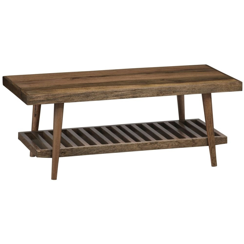 Clearance - Mid Century Solid Mango Wood Coffee Table with Shelf, Light Natural Rustic Finish - image 1