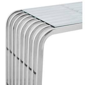 Emporia Glass and Chrome Slatted Console Table - thumbnail 3