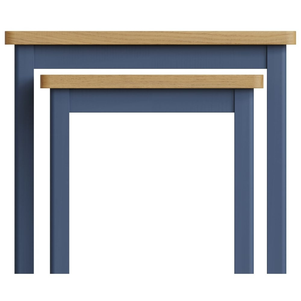 Portland Oak and Blue Painted Nest of 2 Tables - image 1