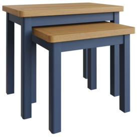 Portland Oak and Blue Painted Nest of 2 Tables - thumbnail 3