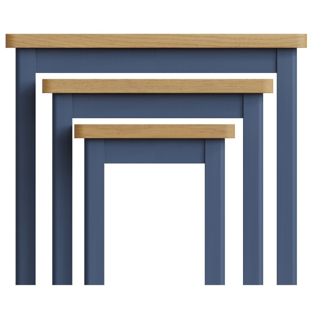 Portland Oak and Blue Painted Nest of 3 Tables - image 1