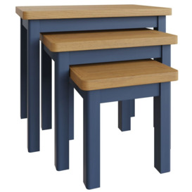 Portland Oak and Blue Painted Nest of 3 Tables - thumbnail 3